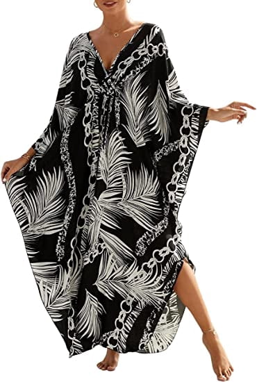 Phagun Geometric Tribal Long Caftan Maxi Dress - Beach Cover Up, Swimwear, 52 Inch Length - View #8