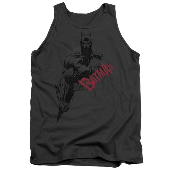 Batman Sketch Bat Red Logo Adult Tank Top Charcoal