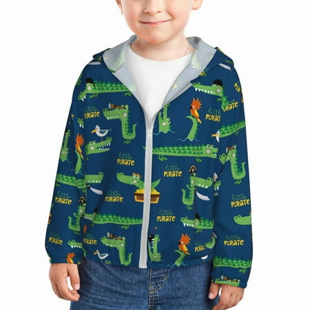 

Ocsxa Little Pirate Crocodile Print Kids Active Zipper Sun Protection Jacket Boys Girls Hooded Cooling Shirt-3 Years
