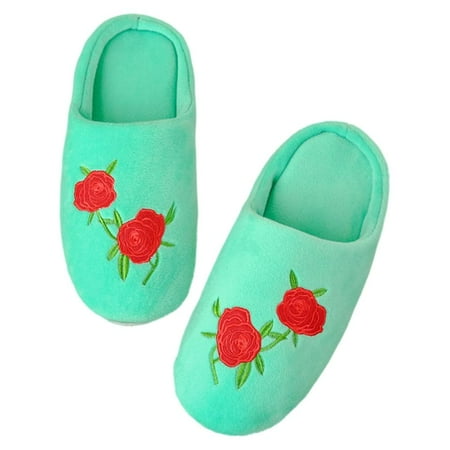 

Men Women House Slippers Indoor Memory Foam Anti-Slip Rose Embroidery Shoes Soft Sole Home Shoes