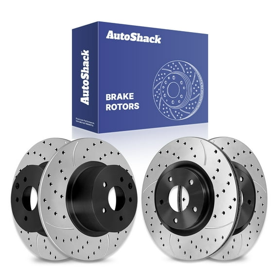 AutoShack Front Vented & Rear Solid Drilled & Slotted E-Coated Brake Rotors 4-PC Set Replacement for 2017-2019 Nissan Sentra 2011-2017 Nissan Juke ShadowGuard
