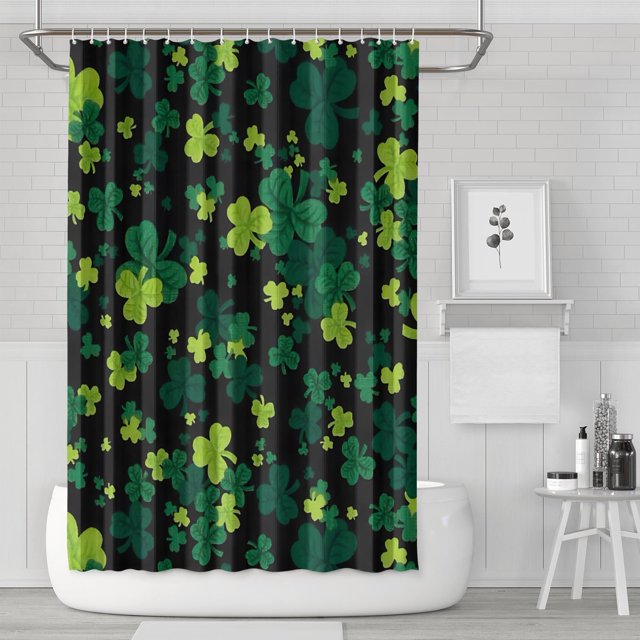 Ensemble de Rideau de Douche avec Encliquetable, Feuille de Trèfle Chanceuse Irlandaise Vacances (2) Rideaux de Douche Imperméables Doublure de Douche Décorative en Polyester, 72x72 Pouces