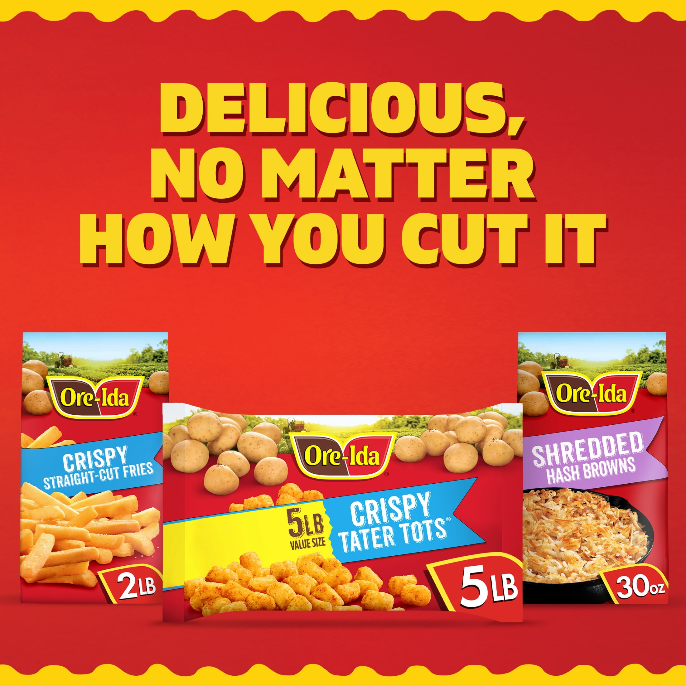 Ore-Ida Crispy Tater Tots Seasoned Shredded Frozen Potatoes, 1 Value Size Bag, for Easy Snacks and Dinner Sides, Gluten-Free, 5 lb