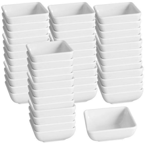50 Pcs White Melamine Dipping Sauce Dishes, 2.87 in/7.3 cm Square Thickened Individual Bowls, Stackable and Shatter-Resistant for Appetizers, Condiments, Commercial Dinnerware Sets