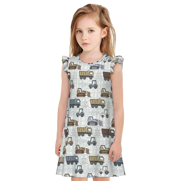 Balery Tractor and Dumper Camisón de princesa para niñas, pijama de algodón con mangas abullonadas, suave y bonito.-X-Large