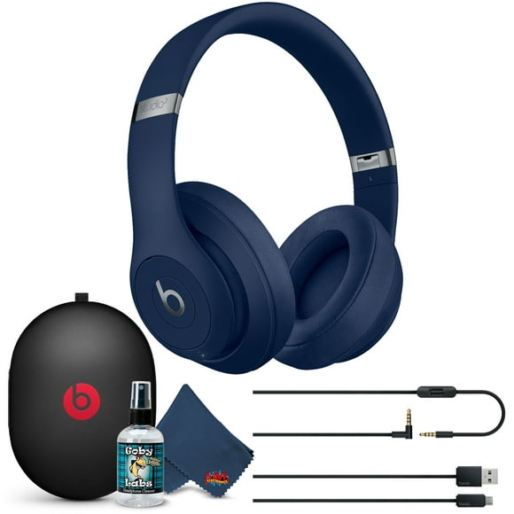 Beats Studio3 Wireless Over-Ear Noise Cancelling Bluetooth Headphones (Blue) with 6Ave Cleaning Kit