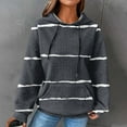 thumbnail image 2 of QQAMB Womens Sweatshirts Plus Size Long Sleeve Waffle Strip Print Drawstring Hoodies Sweatshirts Loose Casual Fashion Pullover Tops Gray L, 2 of 6