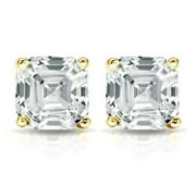 OM-RE OMRE 4 Carat Asscher Solitaire Diamond Stud Earrings | IGI Certified Lab Grown Diamond Stud | 14K Yellow Gold | G - VS2 | Screw Backs For Women