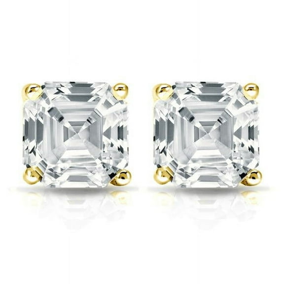 OMRE 4 Carat Asscher Solitaire Diamond Stud Earrings | IGI Certified Lab Grown Diamond Stud | 14K Yellow Gold | G - VS2 | Screw Backs For Women