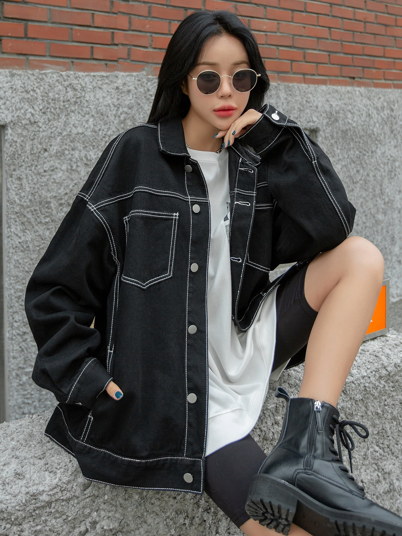 black denim jacket graphic