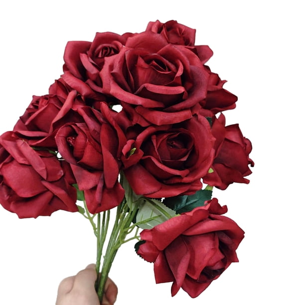 Rosa artificial de 10 cabezas, flor de seda falsa, centro de mesa para boda, fiesta, jarrón DIY, decoración de flores artificiales