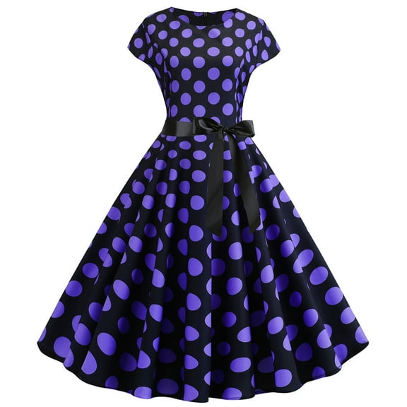 Summer Dresses For Women Womens Vintage 1950S Retro Short Sleeve Dot Print Evening Party Prom Swing Dress