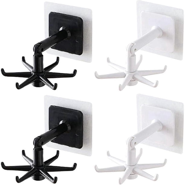 360Rotating Folding Hook,4pcs 6 Claws 360 Degree Rotating Hooks,Rotating Hooks Without Nails,7*7*2.5cm(White/Black)