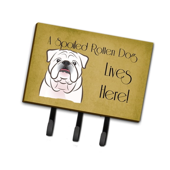Caroline's Treasures BB1468TH68 White English Bulldog  Spoiled Dog Lives Here Leash or Key Holder, Triple, multicolor