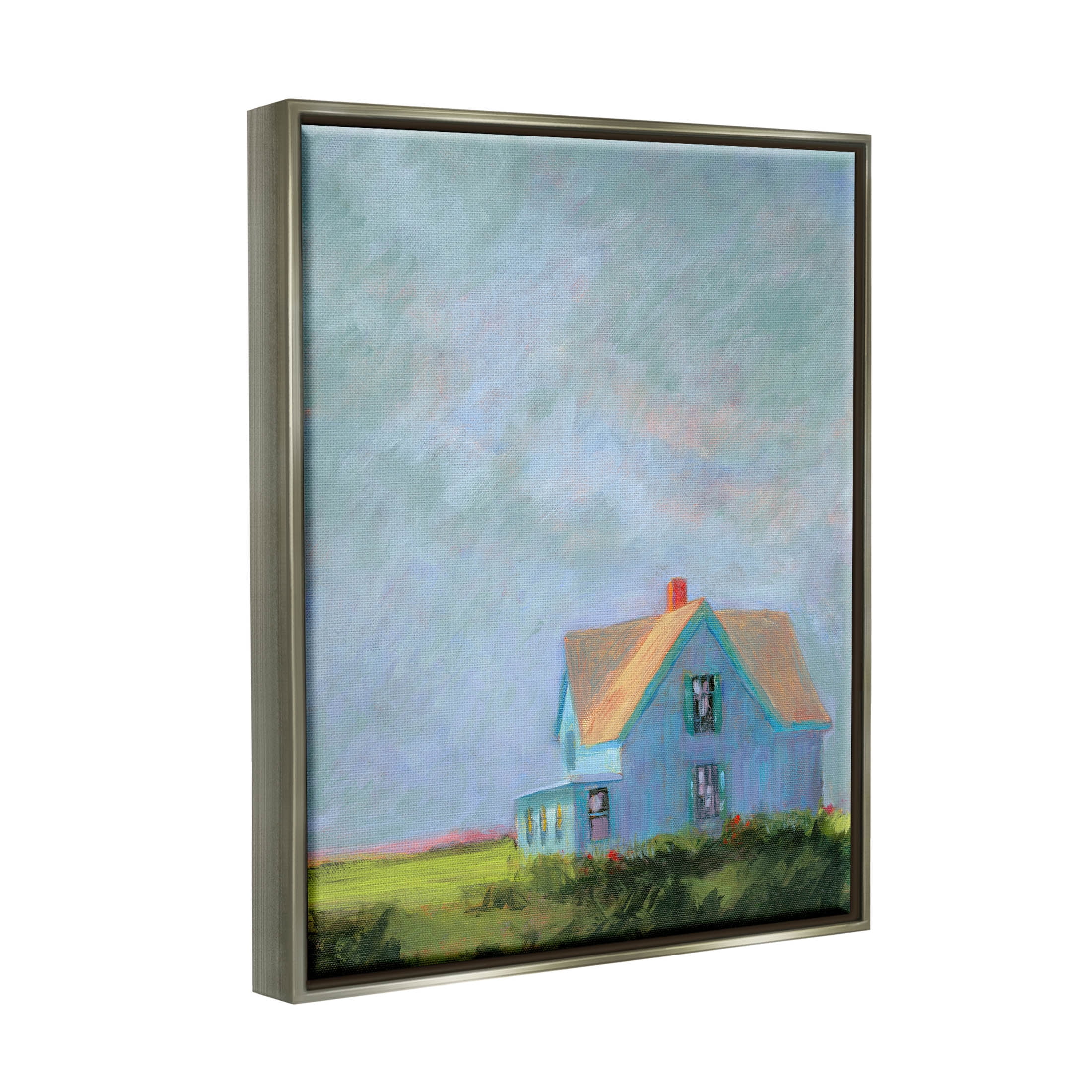 Stupell Industries Distant Rural House Dark Cloudy Sky Painting Luster Gray Floating Framed Canvas Print Wall Art, Design by Sweetwater