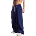 thumbnail image 2 of Men's Wide Leg Sweatpants Elastic Drawstring Waist Baggy Relaxed Fit Soft Daily Gym Lounge Pants with Deep Pockets Dark Blue 3XL, 2 of 10