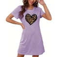 thumbnail image 5 of BRGZLK Women's Heart Print Nightdress Large Size Short Nightgown Round Neck Short Sleeve Cute Comfy Lounge Night Gown Purple S, 5 of 5