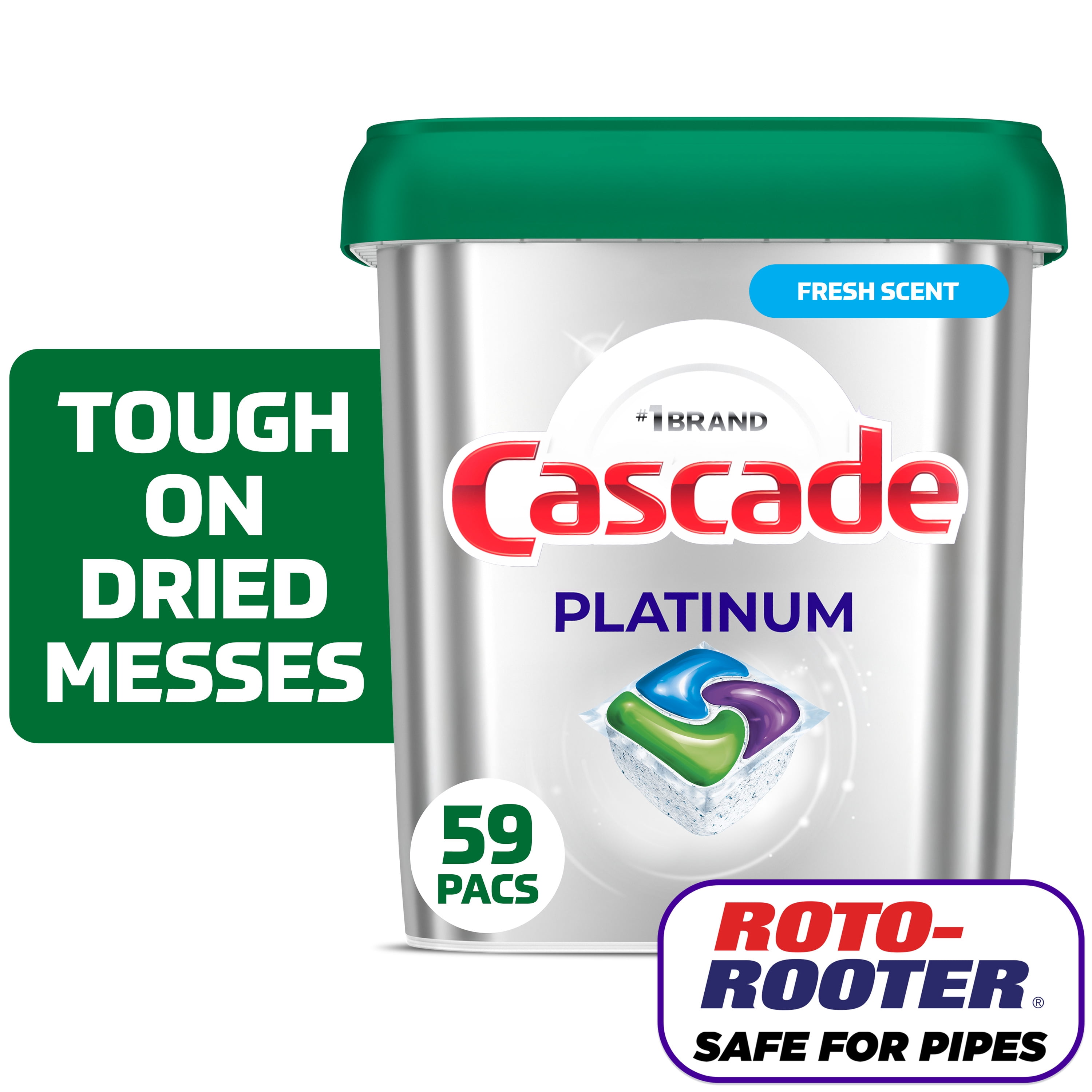 (2 pack) Cascade Platinum Dishwasher Pods, Dishwasher Detergent Soap Tabs, Fresh, 59 Count