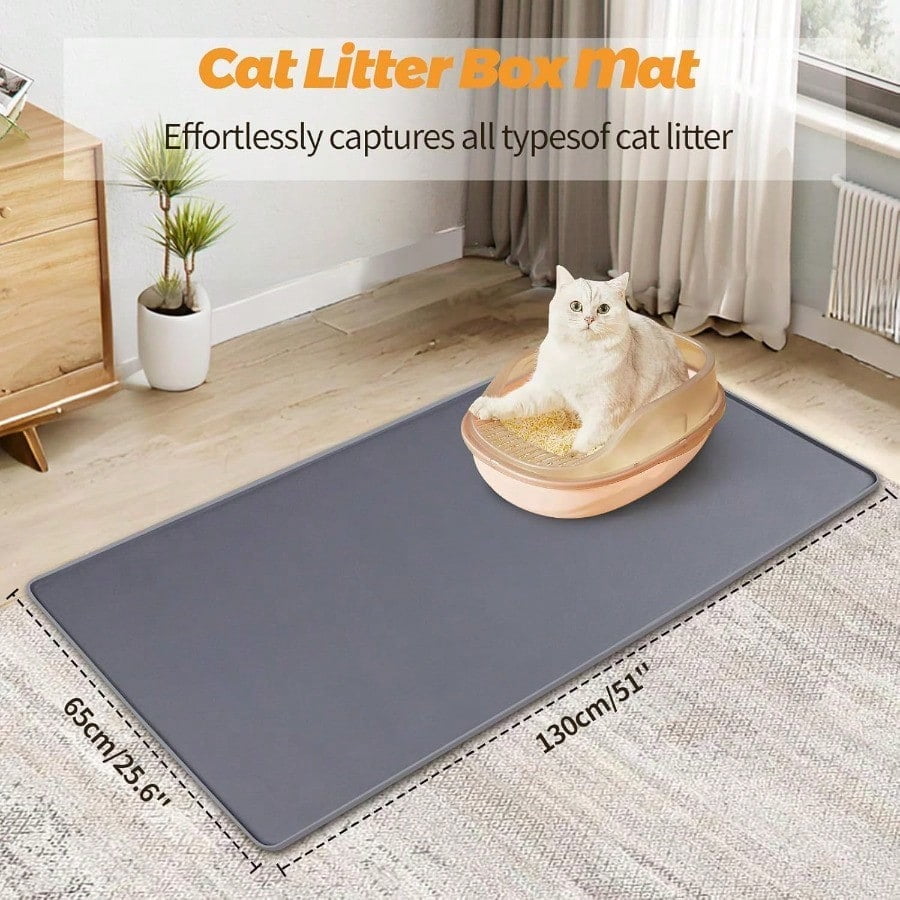 Cat Litter Mats 51 X 25.6 Extra Large Silicone Cat Mat For Litter Box Easy To Clean Kitty Litter Trapping Mat Soft On Kitty Paws Waterproof UrineProof Kitty Litter Mats For Floor Grey