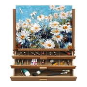 Wooden 3-Drawers Easel Storage Box Outdoor Sketching Portable Painting Board Stand Easel Tabletop Sketchbox Easel for Artist, Beginners and Professionals