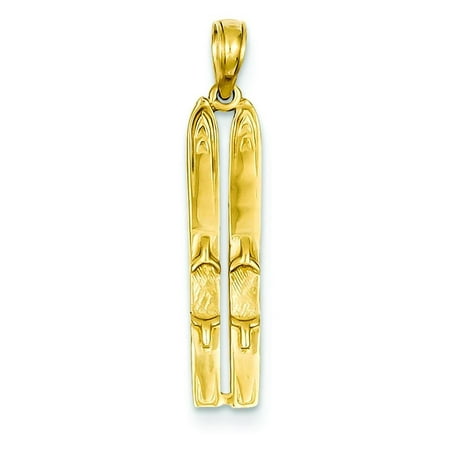 - 14K Yellow Gold 3D Snow Skis Charm Skiing Winter Sports