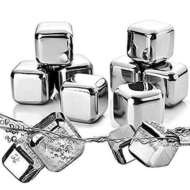 10 Uds. Cubitos de hielo de piedras de whisky de acero inoxidable, piedra de enfriamiento reutilizable para vino de whisky, mantenga su bebida fría durante más tiempo, herramientas de barra Feliz Sencillez