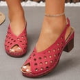 thumbnail image 2 of Rokment Women's Platform Dress Sandals for Ladies Summer Fashion Casual Leather Hollow out Fish Mouth Open Toe Chunky Block Mid Heel Slingback Sandals Red Size 6.5, 2 of 7