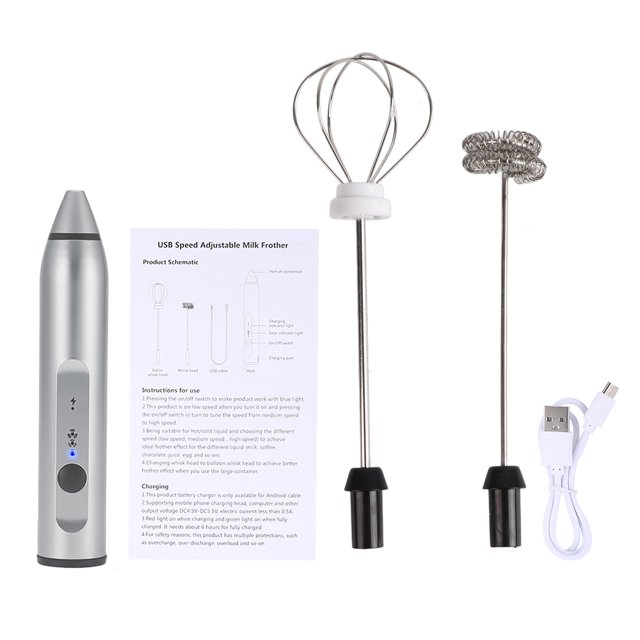 Samfox Milk Frother, Adjustable Handheld Foam Maker Rechargeable Electric Milk Frother with 2 Whisks(White)
