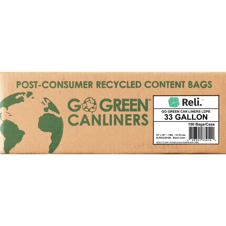 Reli. EcoStrong 33 Gallon Trash Bags | 150 Count Bulk | Black |  Eco-Friendly | Made from Recycled Material