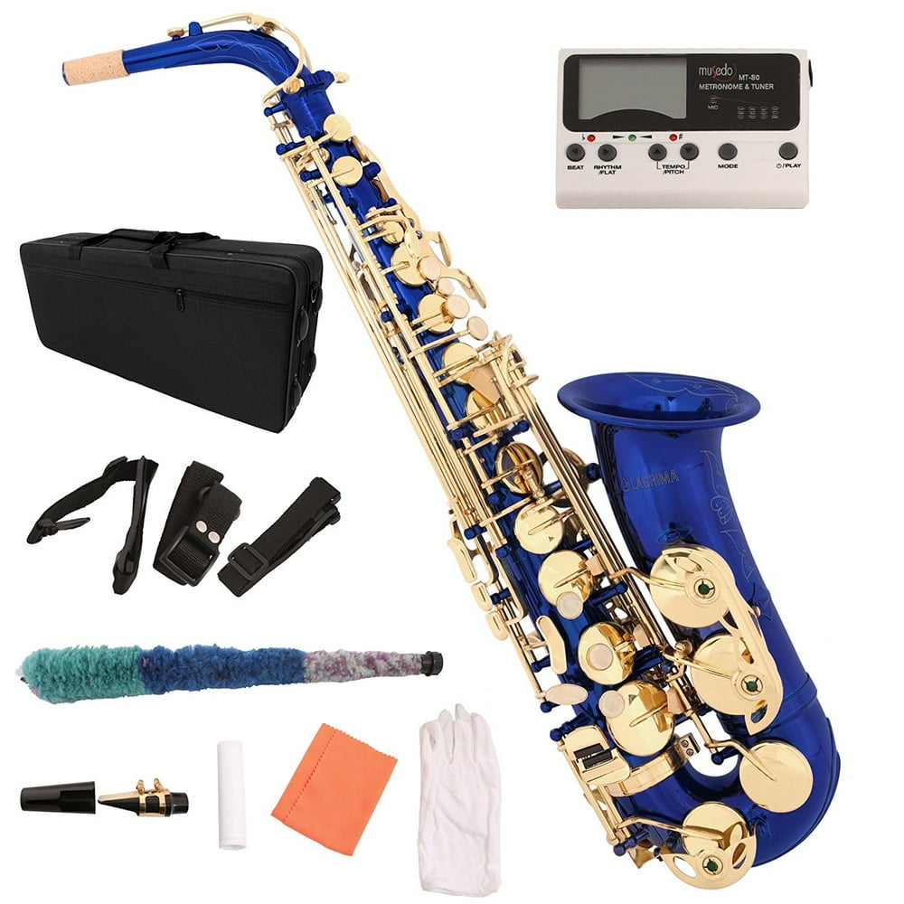 Blue Lacquer Brass Eb 2 Tone Alto Saxophone Sax w/Tuner Case Carekit