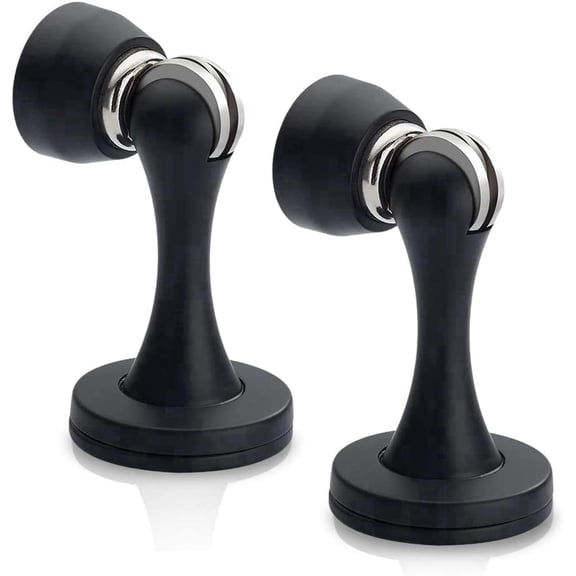 KOLAKO Magnetic Door Stops, Magnet Door Stopper, Door Holder with Catch, Stainless Steel Doorstop Wall Protector, Black, 2 Pack