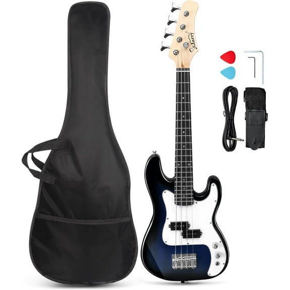 GLARRY 36in Electric Bass Guitar, 4 String Beginner Starter Kit with Accessories including Cable, Strap, Bag for Kids and Adults (Red)