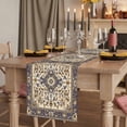 thumbnail image 2 of Boho Southwestern 108 Inch Table Runner, Vintage Geometric Ethnic Blue Brown Farmhouse Dresser Scarf Cotton & Linen Tablerunner for Dining/Kitchen Island/Holiday Party Décor 13" x 108", 2 of 9