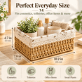 thumbnail image 3 of Small Woven Storage Basket with Liner, Rectangular Decorative Rattan Organizer Bin for Home Bathroom Bedroom Kitchen Office Sundries Cosmetics, L, 3 of 7