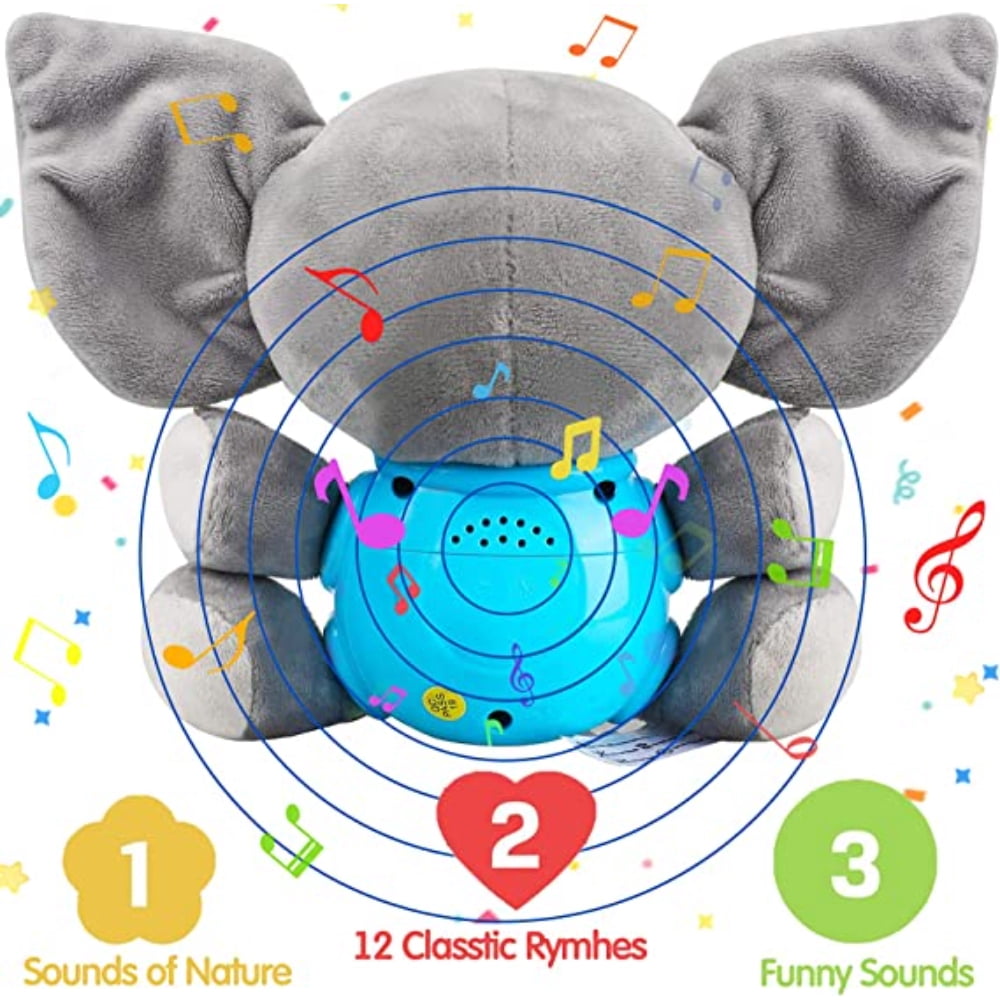 Dsseng Plush Elephant Music Baby Toys Cute Stuffed Animal Light Up Baby Toys Newborn Baby Musical Toys for Infant Babies Boys & Girls Toddlers