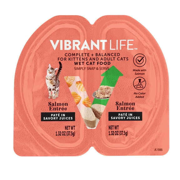 Vibrant Life Salmon Entree Pate in Savory Juices, Complete Balanced, 2.64 oz Split Cup