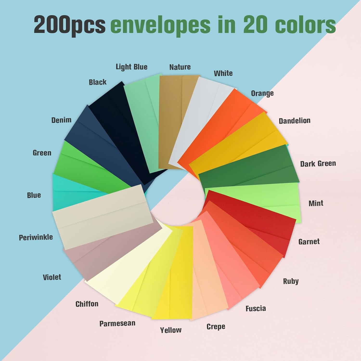 200 PCS Colorful Envelopes, #10 Business Mailing Envelopes Self Seal Square Flap for Letter, Invitations, Office, Size 4 1/8 X 9 ½ Inch