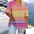 thumbnail image 5 of Plus Size Summer Tops for Women Gradient Color V Neck T-Shirts Loose Fit 1X-5X Soft Casual Oversized Tshirts (3XL, Pink|Striped), 5 of 6
