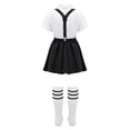 thumbnail image 2 of ranrann Girls School Uniform Skirt Outfit with Bow Tie Shirt Tops and Suspender Skirt Socks Set ype B Black 3-4, 2 of 7