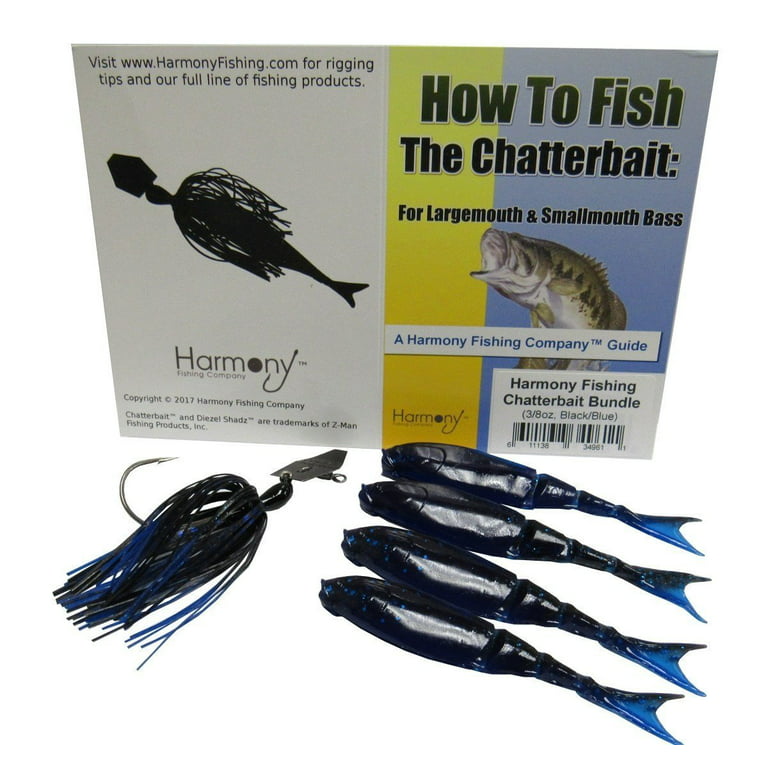 Harmony Fishing Company Chatterbait Kit - Z-Man 3/8oz Chatterbait + Z-Man Razor ShadZ + How to Fish The Chatterbait Guide