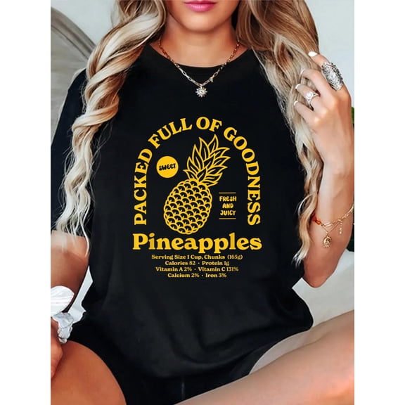 Pineapples T-Shirt casual short sleeve crew neck cotton tee tops for women
