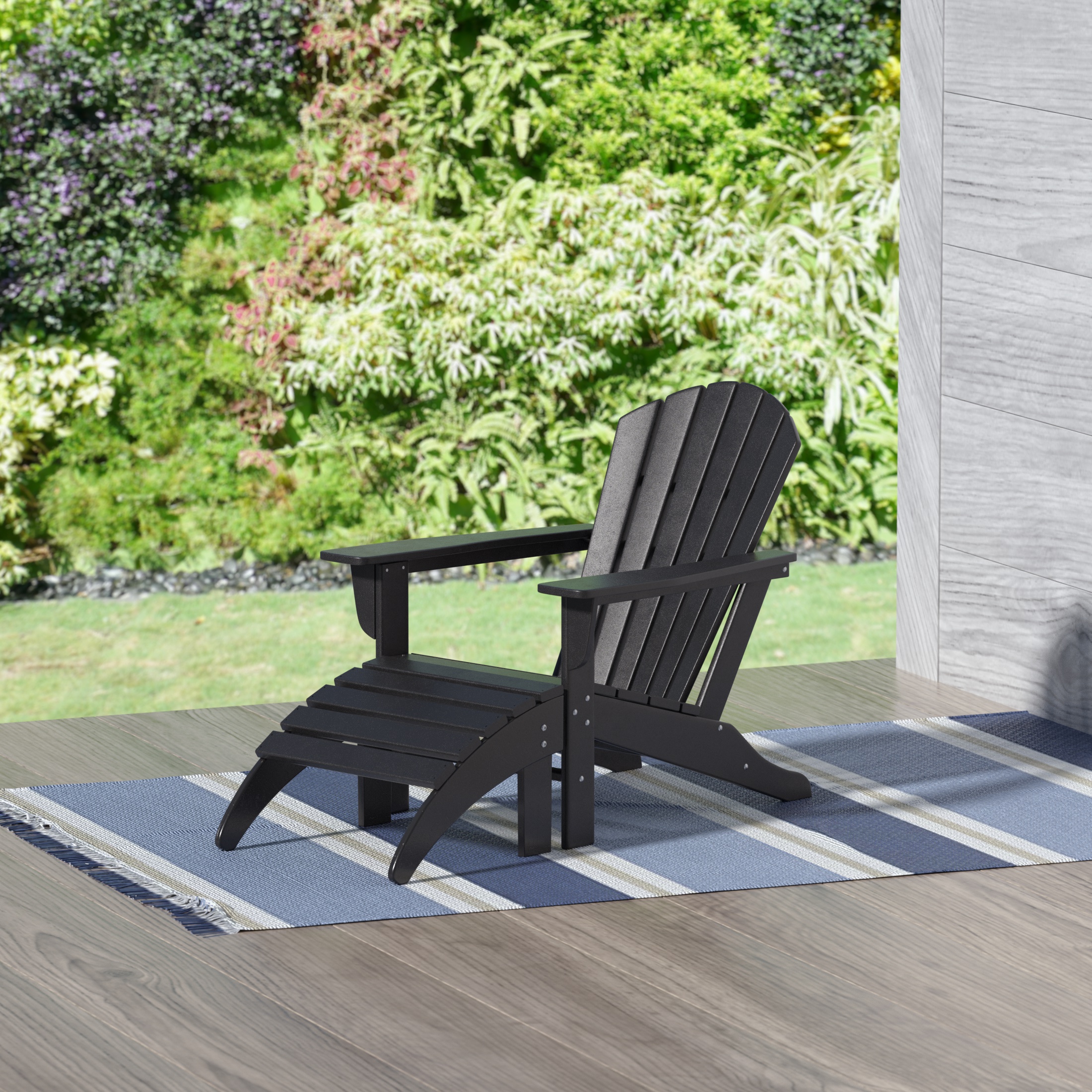 Westin Outdoor Adirondack Patio Chair with Ottoman Footrest, Black
