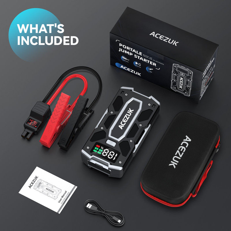 ACEZUK Car Jump Starter, 12V Jump Starter Battery Pack 5000A for Up to 10.0L Gas & 8.0 L Diesel Engines, QC 3.0 Power Bank Jumper with LED Light, Large LCD, Jump Cable