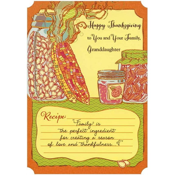 For Granddaughter Thanksgiving Greeting Card w/Envelope