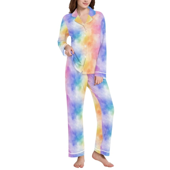 joogoo Pajamas Set for Women Rainbow Tie Dye-a2 Long Sleeve Pjs Loungewear L