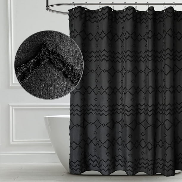 Seasonwood Black Boho Shower Curtain Waterproof Fabric Shower Curtain