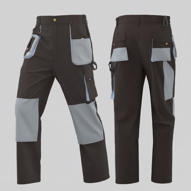 Pantalones largos de trabajo de moda para hombre, con bloques de color, multibolsillos, de poliéster