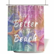 Shower Curtains for Bathroom-36"x78",Summer Pink Ocean Sea Starfish Leaf Waterproof Bath Curtain Grommet Shower Curtain Set with Hooks,Nautical Coastal Beach Washable Bath Accessories