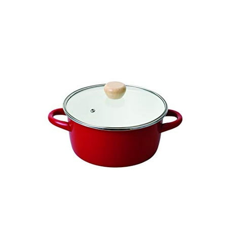 

Clevia enamel glass lid two-handed pan 20cm red// Steel