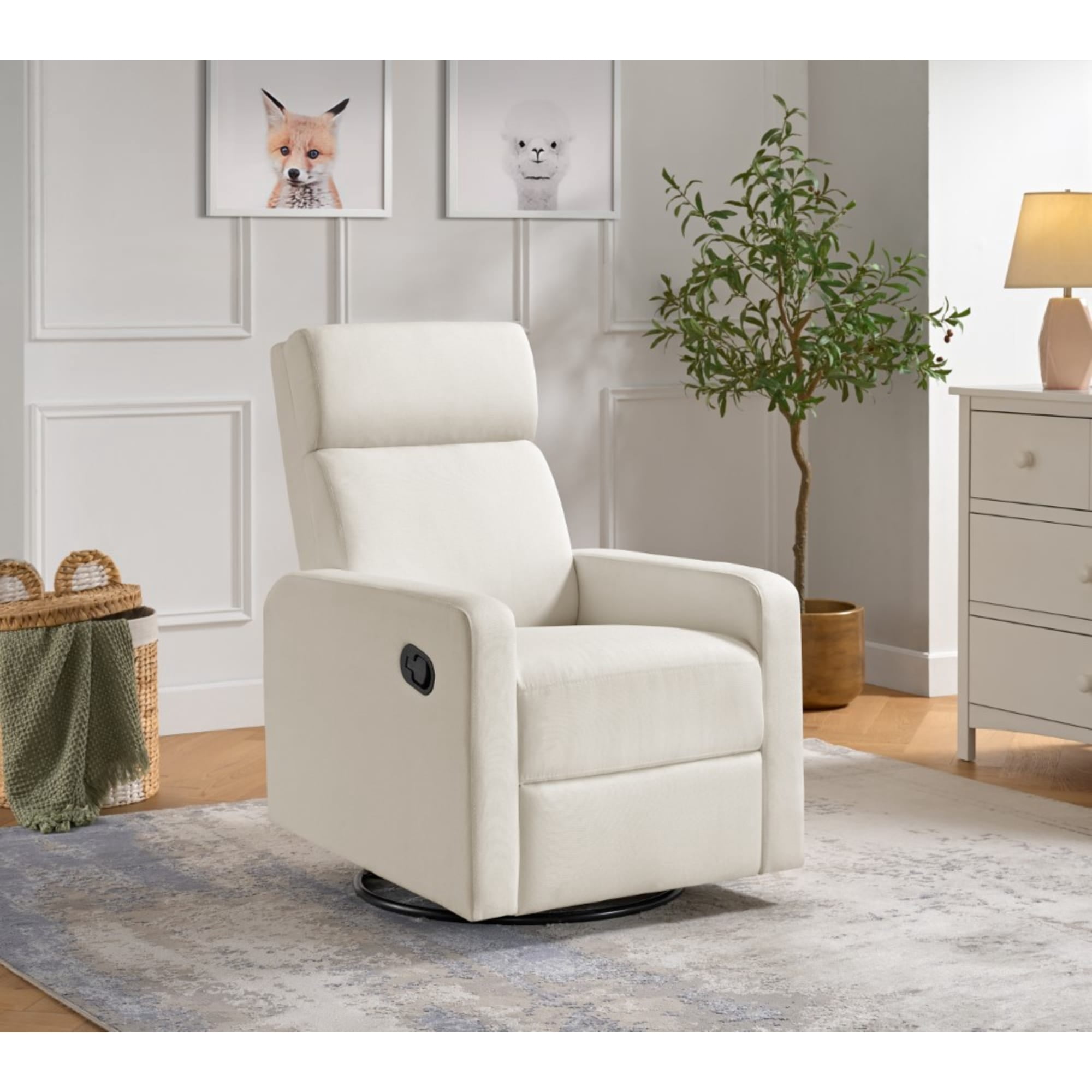 Oxford Baby Layton Upholstered Glider Recliner Rocking Chair 360° Swivel for Nursery and Living Room – Cream​